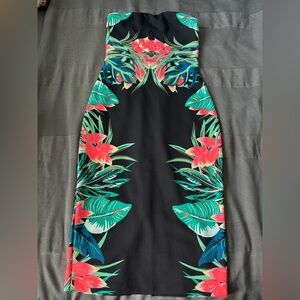 Express Tropical Bodycon Midi Strapless Dress